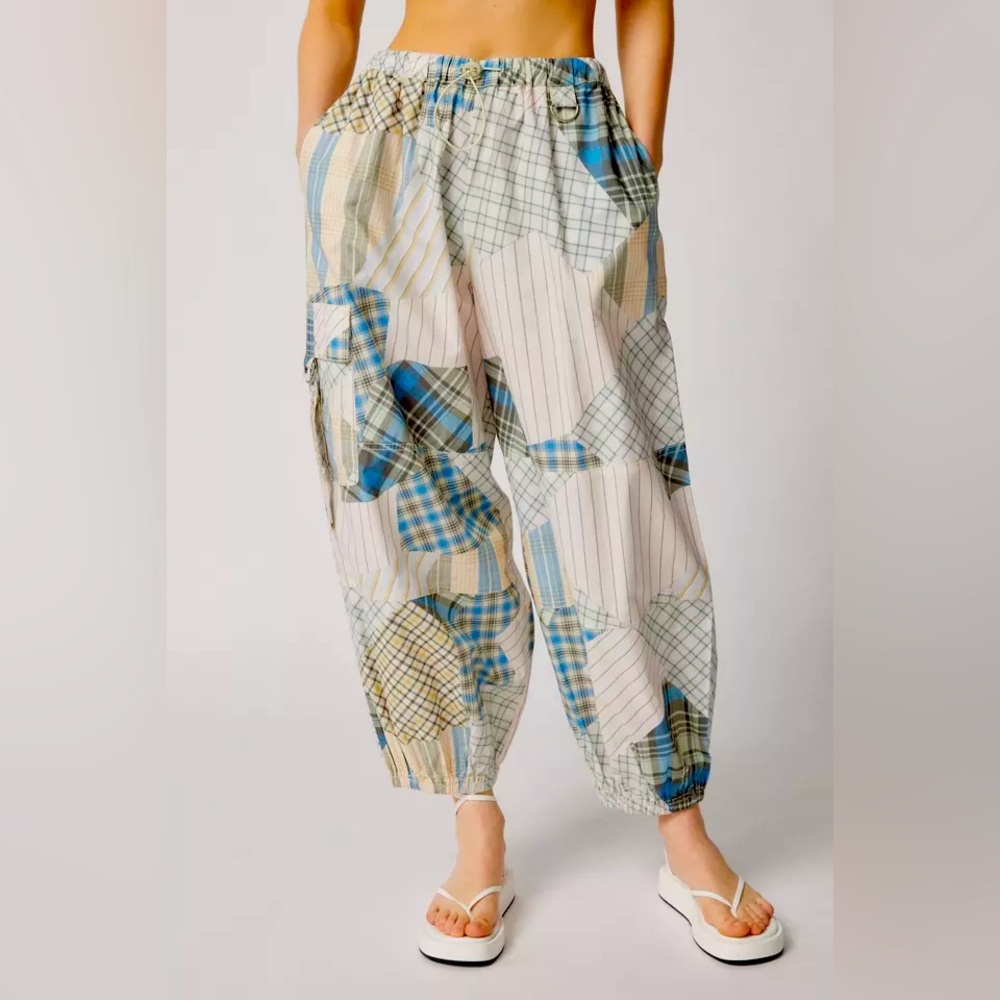 Urban Outfitters Patchwork Joggers in Blue and Cream